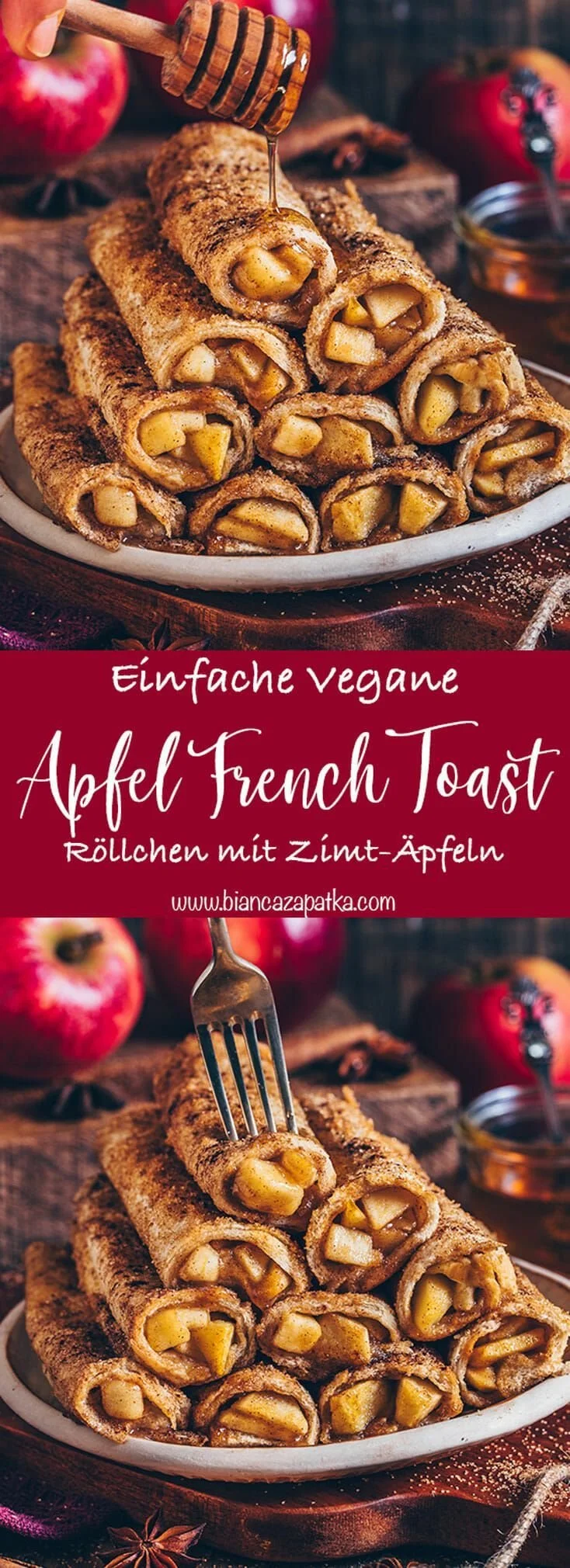 Apfel French Toast mit frischen Äpfeln und Zimt, serviert auf einem Teller.