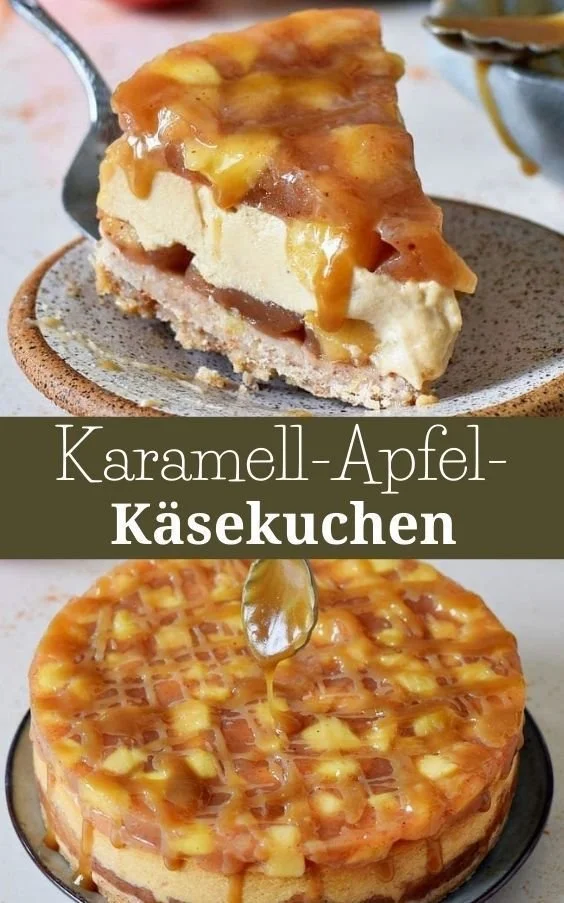 Apfel-Käsekuchen mit Karamell, ein köstlicher Herbstkuchen