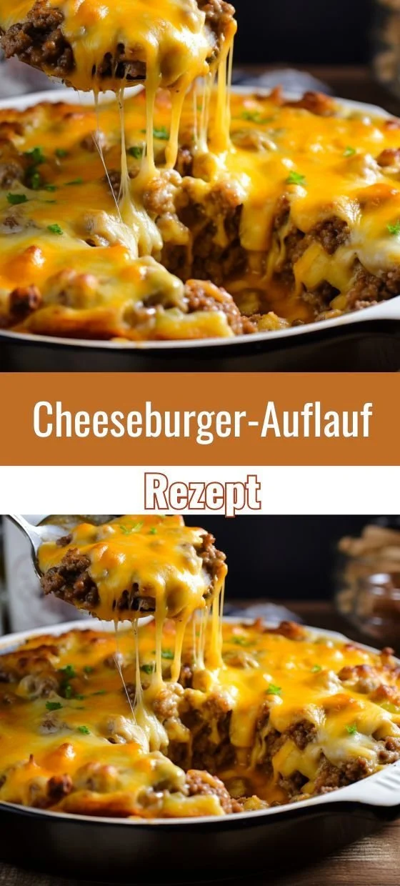 Leckerer Cheeseburger-Auflauf auf einem Teller serviert