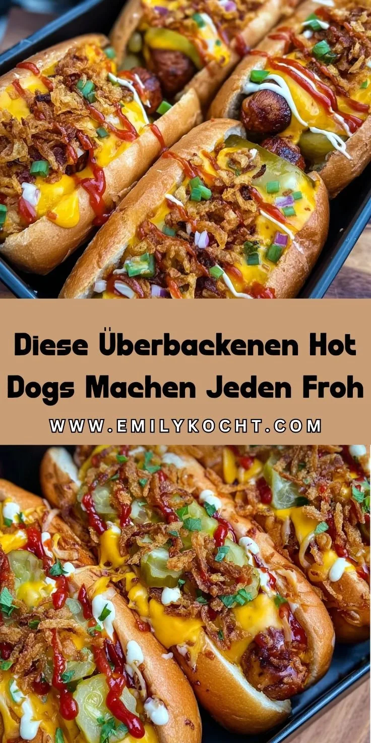 Leckere überbackene Hot Dogs auf einem Teller serviert.