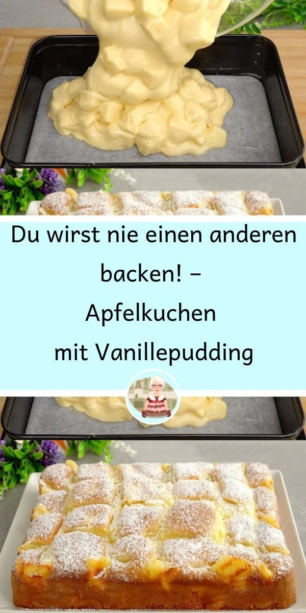 Apfelkuchen mit Vanillepudding frisch aus dem Ofen