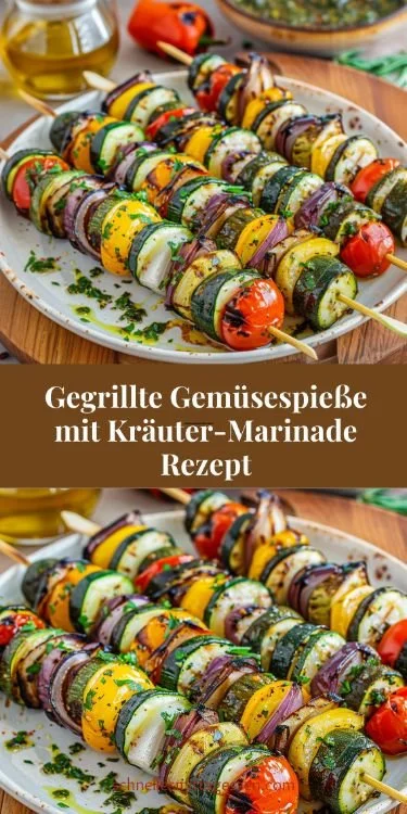 Gegrillte Gemüsespieße mit Kräuter-Marinade auf einem Grill