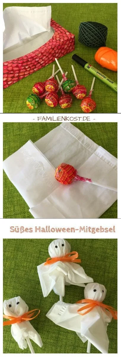 Gespenster Lutscher als Halloween Süßigkeit selbst basteln