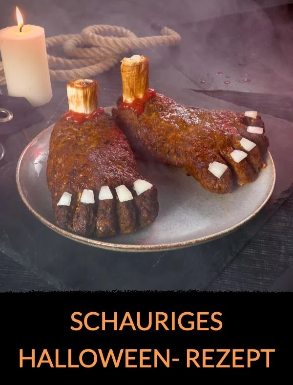 Gruselige Hackfleisch Füße mit käsiger Füllung für Halloween