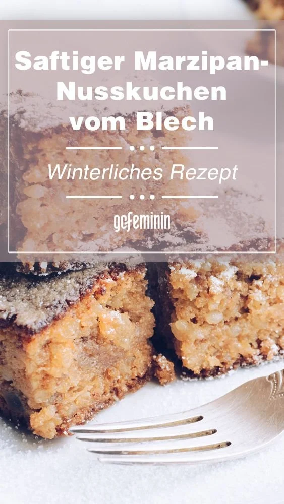 Saftiger Marzipan-Nusskuchen vom Blech mit Nüssen und Marzipan