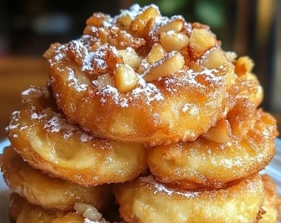 Knusprige Apfelküchlein aus der Heißluftfritteuse auf einem Teller serviert