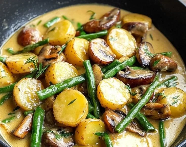 Vegane Pfanne mit Bohnen und frischem Gemüse zubereitet