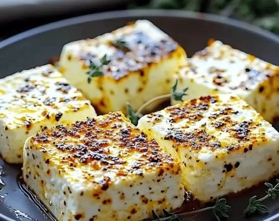 Leckerer Feta im Airfryer, goldbraun und knusprig zubereitet.