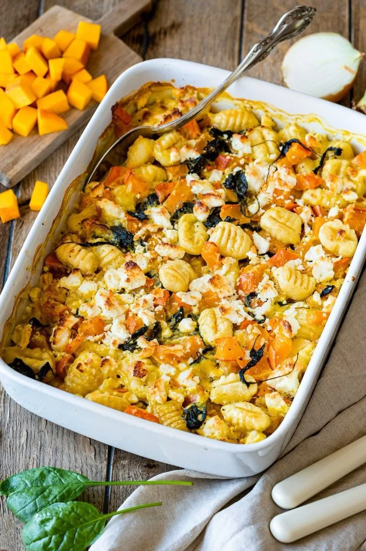 Kürbis-Gnocchi-Auflauf vegetarisch mit Kürbis und Käse überbacken