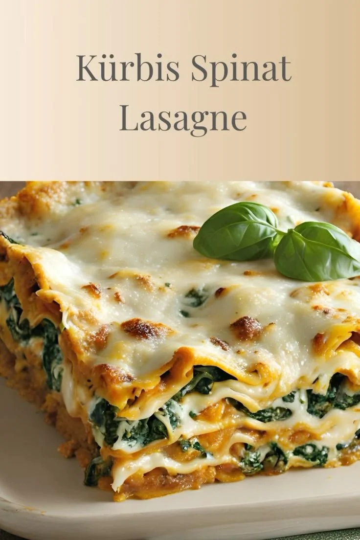 Leckere Kürbis Spinat Lasagne auf einem Teller