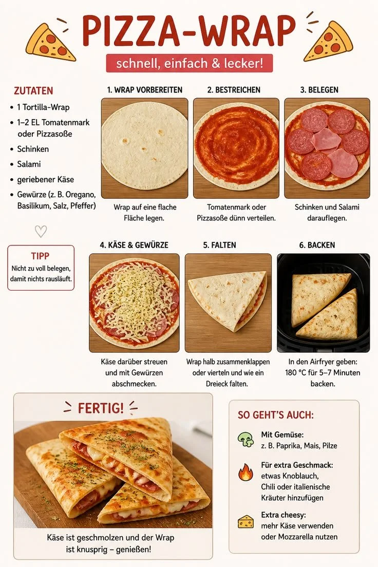 Leckerer Pizza-Wrap mit frischen Zutaten und schmelzendem Käse
