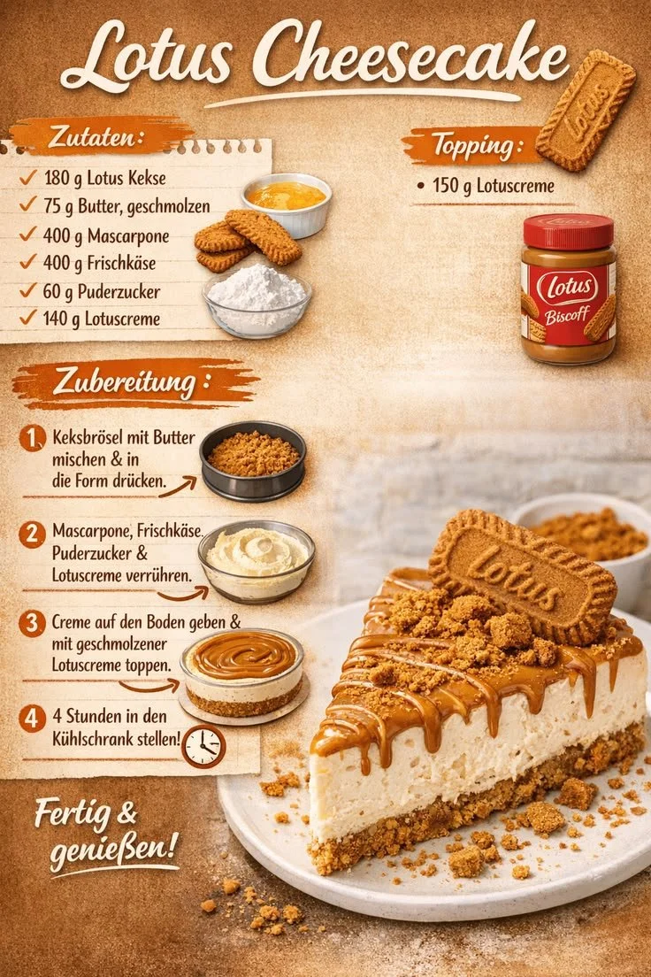 Lotus Cheesecake auf einem Teller mit vielen Lotus-Keksen decoriert