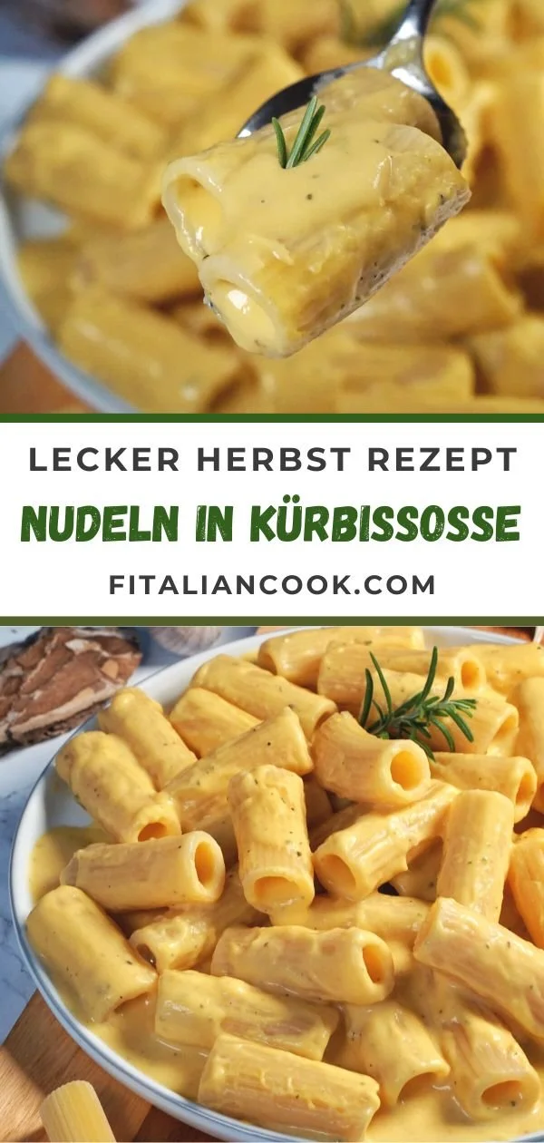 Nudeln in cremiger Kürbissoße mit Burrata, herbstliches Rezept