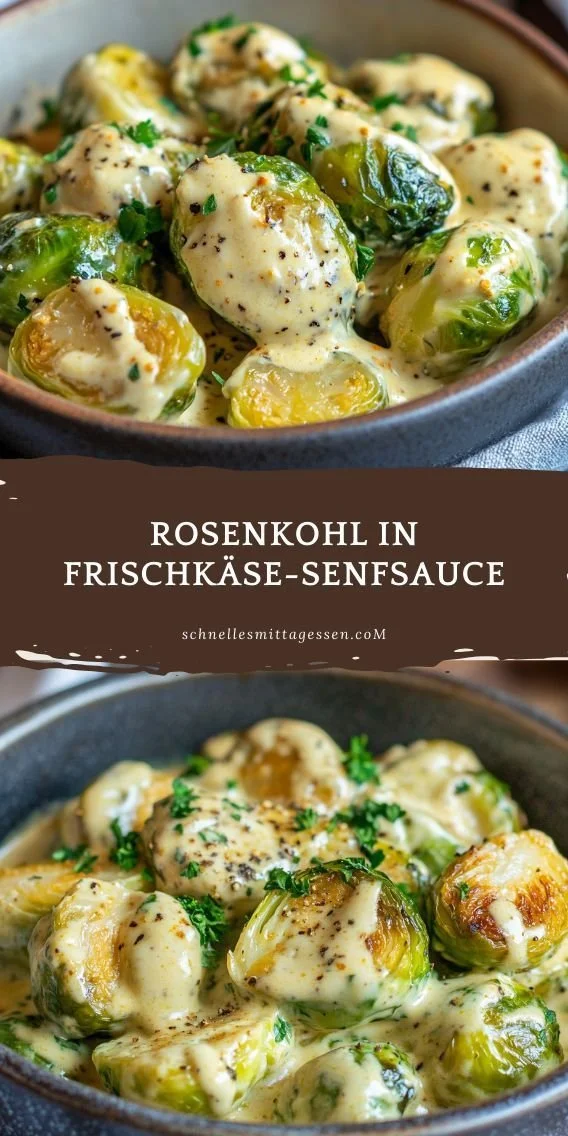 Rosenkohl in einer cremigen Frischkäse-Senfsauce serviert