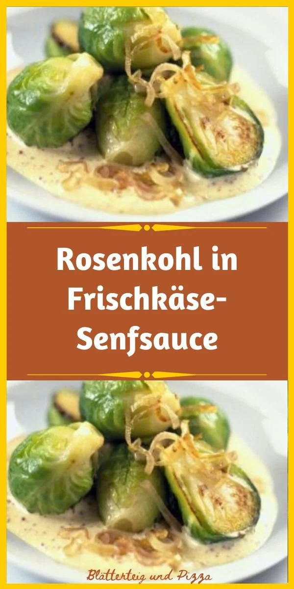 Rosenkohl in Frischkäse Senfsauce mit frischen Zutaten und Gewürzen.