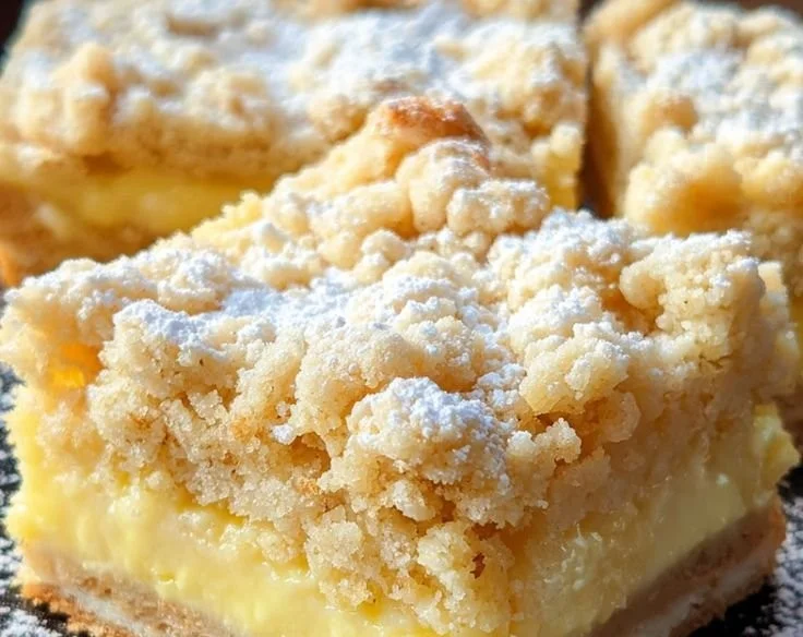 Streuselkuchen mit Pudding und Apfel, frisch gebacken auf einem Blech